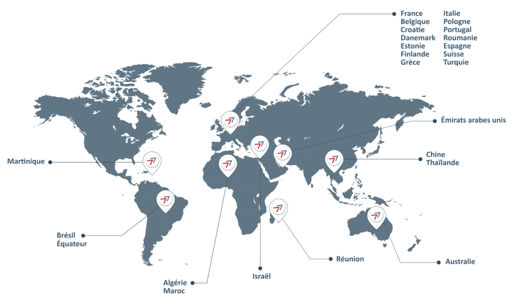 Carte du Monde sites équipés et détecteurs installés 