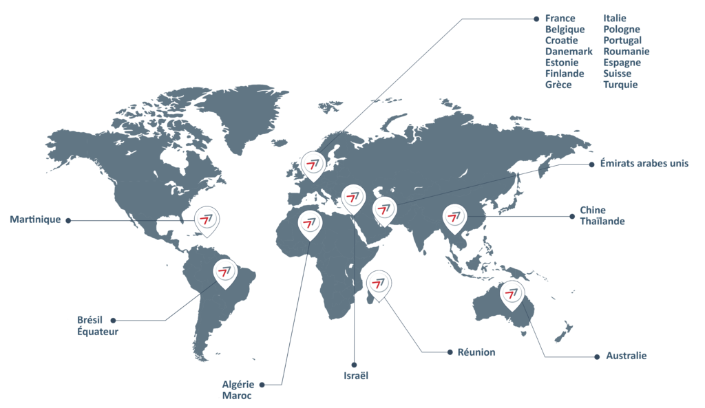 Carte du Monde sites équipés et détecteurs installés