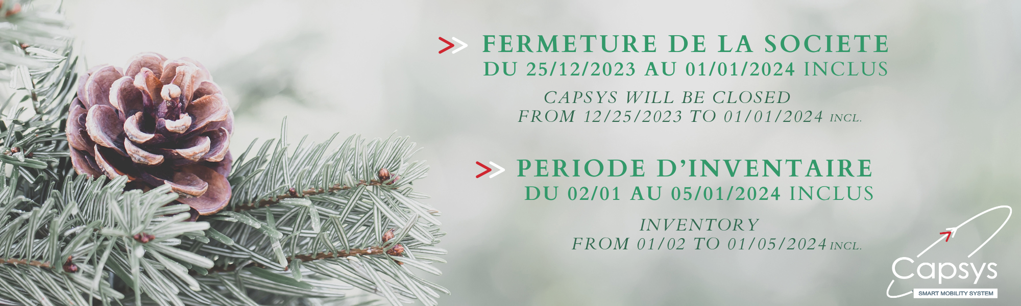 fermeture vacances de noël CAPSYS